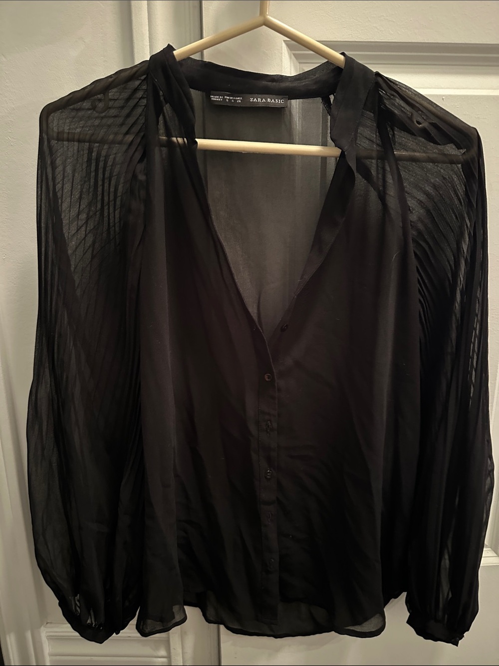 Zara Black Sheer Button-Front Blouse
